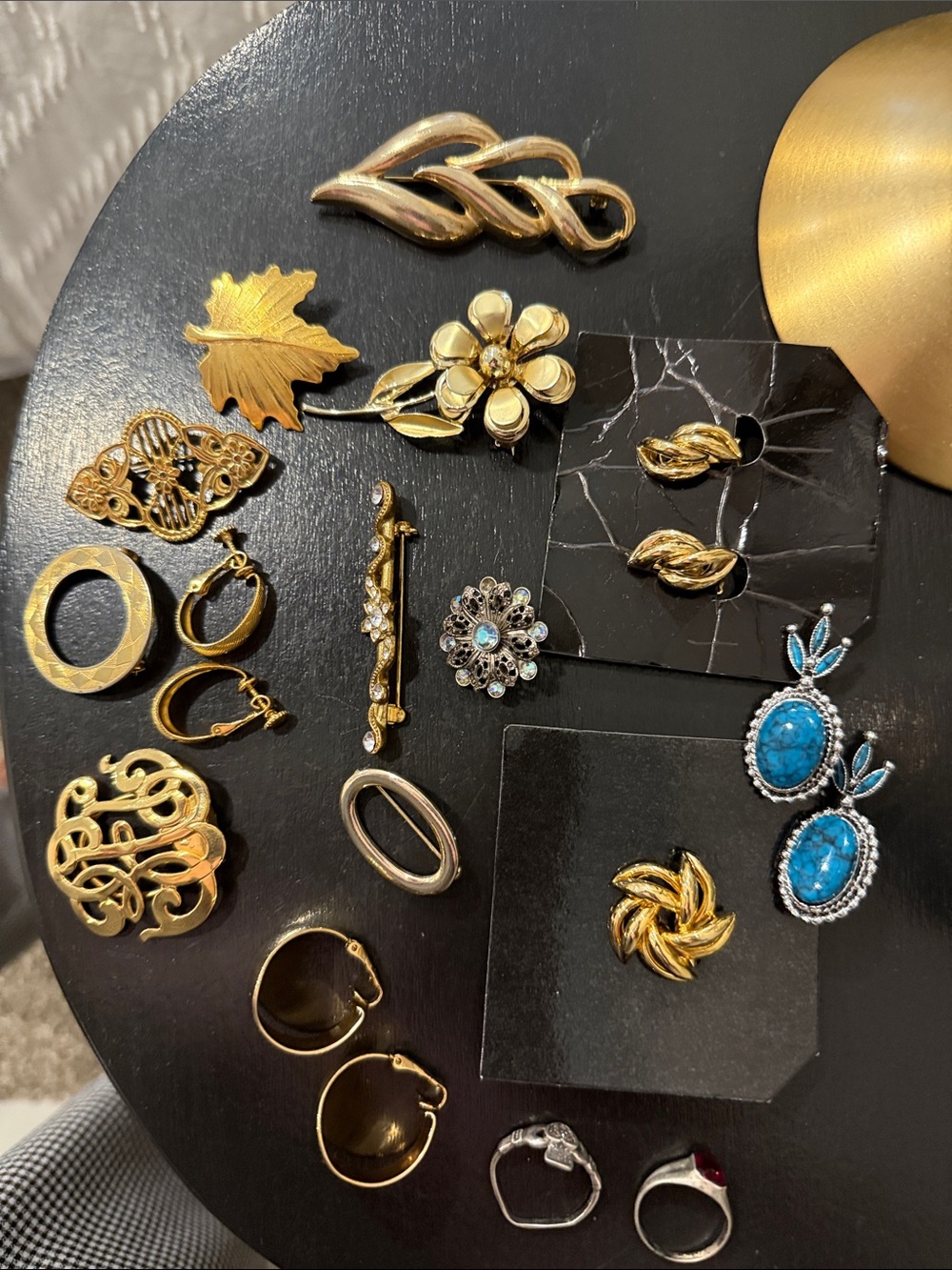 Gold-Tone Mixed Women’s Jewelry Set with Turquoise Earrings Lot Bundle Vintage